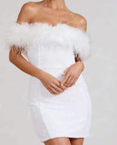 Fashion New Women's Breast-Buffed But Hip Dress Famous Feather Lytherin Party Dress 68HZ