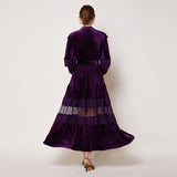 Court-Style Dress Women's French Retro Fashion Collar Pearl Single Buckle Lace Splicing Velvet Swoon Long Dress 68HZ