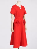 Elegant Wind V-Neck Waist-Skinny Dress 2025 New Niche Design Sense Splicing Three-Dimensional Flower Dress Woman 68HZ