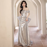 Evening Dress Female Shoulder 2024 New High-End Temperament Annual Meeting Host Dress Noble And Sexy 68HZ