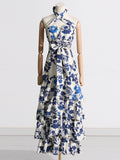 French Temperament Elegant Wind 2025 Spring New Strap High-Waisted Flower Swinging Leaves Side Cake Dress Dress 68HZ