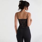 Autumn Women's Fashion Hot New Lace Hot Girl Sling Vest Female Net Red Same Fish Bone Top Woman 68HZ