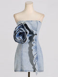 Elegant Bra Bag Hip Skirt 2025 New Design Stitching Lotus Side Flowers Short Denim Dress Woman 68HZ