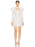 White Fashion Elegant Shoulder Long Sleeve Two-Set Lace Sexy Nail Beads Sling Dress 68HZ