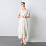 European Goods Heavy Industry Lace Three-Dimensional Square Dress Dress Women 2025 Summer New Gas Shade Meat Mesh Yarn Long Dress 68HZ