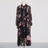 Temperament Waist Display Thin Dress 2025 New Collar Printing Design Lace Long Dress Dress Women's Summer 68HZ