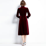 Standing At The New Women's Elegant And Fashionable Court Style Hepburn Long-Sleeved Velvet Dress In Autumn And Winter 2025 68HZ