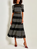 High-Level Temperament Collar Solid-Colored Dress 2025 New Lace Embroidery Design Feeling Waist Long Dress Dress Woman 68HZ