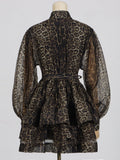 Explosion Printing Design Dress 2025 New Collar Tie With Waist Thin Leopard Dress Woman 68HZ