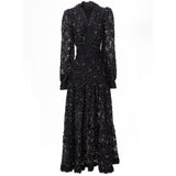 Heavy Industry Plate Flower Splicing Lantern Long Sleeve White Swing Dress Dress New Women's Autumn And Winter 2024 68HZ