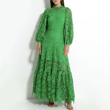 Spring 2025 New Tea Break French Dress Standing Collar Hollow Design Feel Waist Thin Fashion Temperament Dress 68HZ