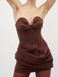 Sexy Babes Short Dress 2025 Spring New Fashion Design Fish Bone Splicing Folding Dress Dress Woman 68HZ
