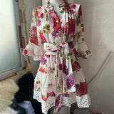 French Bohemian Resort 2025 Spring New V-Neck Horn Sleeve Embroidery Printed Dressed Dress Woman 68HZ