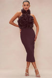 T Band Strap Dress Evening Dress High-End Dress Direct Hanging Neck Big Flower Dress New 68HZ