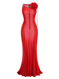 Explosion Women's Clothing 2025 Spring And Summer New Sexy Tight Dress Mesh Three-Dimensional Flower Dress Dress 68HZ