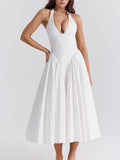 Sexy Hottie Wind Deep V-Neck Hanging Neck Strap Design Dress 2025 New Slim Long Dress Woman 68HZ