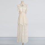 French Elegant Style Dress 2025 Summer New Lace High-End Design Neckbutter Knotted Dress 68HZ