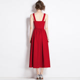 Summer New French Temperament Square Necker Sling Dress Women's Waist Thin Dress A Word Fluffy Long Dress 68HZ