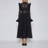 Artistic Retro Style Dress 2025 New Fashion Temperament Niche Design Hollow Lace Dress Long Lady 68HZ