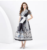 French Retro Court Dress Design Printing Lantern Sleeves Long Swing Temperament Dress Spring Dress 68HZ