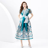 French Retro Court Dress Design Printing Lantern Sleeves Long Swing Temperament Dress Spring Dress 68HZ