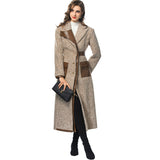 Vintage Collar Hairy PU Splicing Single Row Buckle Long-Sleeved Long-Sleeved Long-Sleeve Coat Women's New Autumn And Winter 2024 68HZ