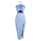 New High-End Sexy Hanging Neck Dress Irregular Opening Dress Long Model 68HZ