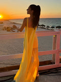 New Solid Color Sexy Hanging Neck Mesh Splicing Dress High-End Temperament Open Dress Dress Dress 68HZ