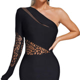 Autumn And Winter New Women's Sexy Lace Single Sleeve Sleeves Hollow Body-Daughter Temperament Bandage Dress Woman 68HZ