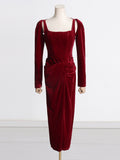 French Famous Style Dress Dress Woman 2025 New Temperament Square Design Pressure Folded Solid Color Dress Skirt 68HZ