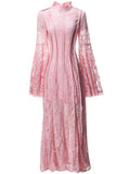Vintage Style Collar Lace Splicing Horn Long Sleeve Long Dress Dress Spring And Summer New Women's Dress 2024 68HZ
