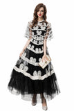 Spring/Summer 2024 New Short Sleeves Vintage Printed Yarn Ear Printed Dress Dress Dress 68HZ