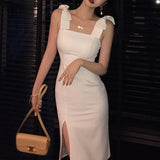 Temperament White Bows And Shoulders Sexy Annual Simple Elegant Dress Bodybling Buffet Dress Dress With 68HZ