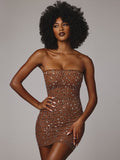 High-End Women's Hot Diamond Sexy Perspective T-Shirt Skirt Skirt Dress Night Shop Famous Ass Dress Dress Dress 68HZ