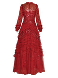 Round Lantern Long-Sleeved Mesh Yarn Heavy Lumini Glide Lotus Leafy Puffy Long Dress Dress Dress Autumn 2024 68HZ