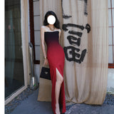French Gradient Chest Dress Women's New Famous And Female Party Party Dress Design Small Crowd Long Dress 68HZ