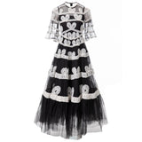 Heavy Industry Three-Dimensional Trumpet Horn Sleeve Round Collar Big Swing Fluffy Dress Dress Summer Autumn Women's Dress 2024 68HZ