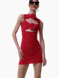 Women's New Sexy Hollow Sleeveless Dress Flower Decoration Folding Ass Dress Dress Dress 68HZ