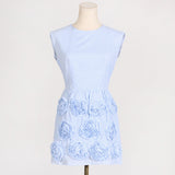 French Small Fragrant Wind To Close The Waist Thin Sleeveless Round Skirt 2025 New Splicing Flower Design Short Dress 68HZ