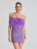 Women's Dress Sexy Bareback Ostrich Hairy Twisted Dress High-End Temperament Fashion Sleek Ass Skirt 68HZ
