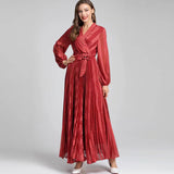 Vintage Style V-Neck Lantern Long-Sleeved With Blue Folded Dress Dress Dress Women's New Autumn/Winter 2024 68HZ