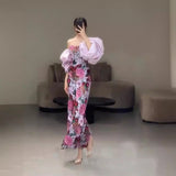 Evening Dress Banquet Bra Dress 2024 New Female Spring And Summer Senior Famous Woman Bubble Bubble Sleeve Birthday Dress 68HZ