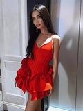 Bandage Dress Slings Deep V Lotus Side Short Bag Hip Model Walking Show Auto Show Party Dress Dress Dress 68HZ