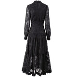 Sexy V-Neck Lace Lace Hook Long-Sleeved Black Swing Dress Dress Dress Stand Girl Spring And Autumn 2025 68HZ
