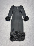 Boutique Women's Dress Round-Neck Three-Dimensional Flowers Drill Body-In-Body-Brows With Evening Dress 68HZ