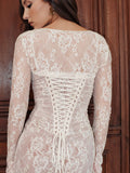 Direct Sale 2024 Sexy Long-Sleeved Lace Lace Lace Tie Dress Two 68HZ