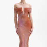 New Fashion Dress Elegant V-Neck Sexy Hot Diamond Into Shoulder Sleeve Banquet Dress Bodyd Women 68HZ
