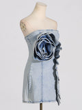 Elegant Bra Bag Hip Skirt 2025 New Design Stitching Lotus Side Flowers Short Denim Dress Woman 68HZ