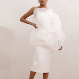 New High-End Sexy Decorative Flower Dress Fashion Slant Shoulder Big Flower Party Dress Long 68HZ