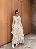 2025 Autumn And Winter Women's Elegant Ocean Collar Bow Wave Point Printing Waist Lotle Side Dress 68HZ